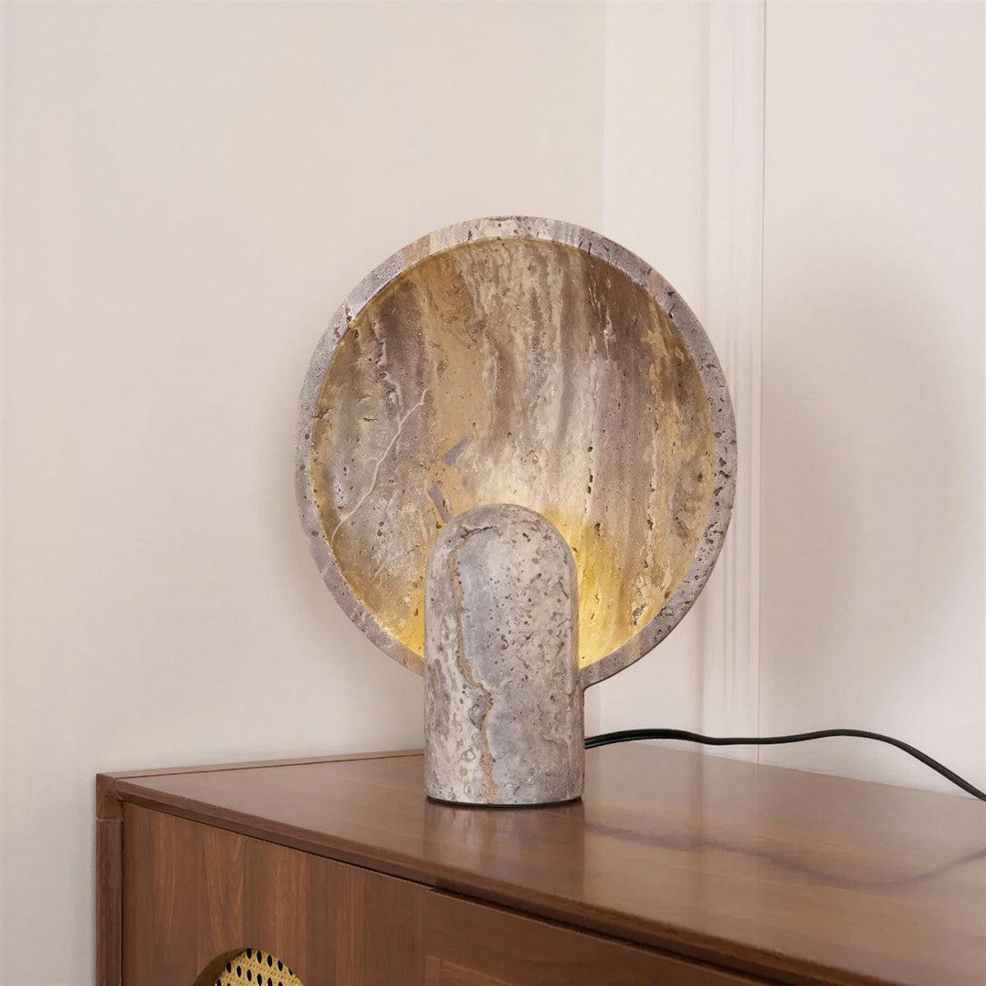 Modern Stone Bowl Table Lamp With Circular Eclipse Backlighting