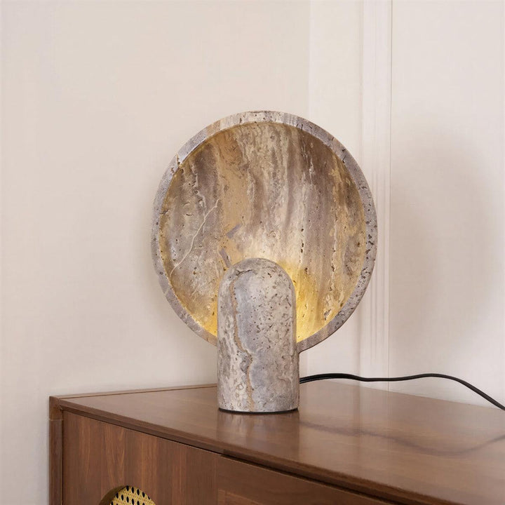 Modern Stone Bowl Table Lamp With Circular Eclipse Backlighting