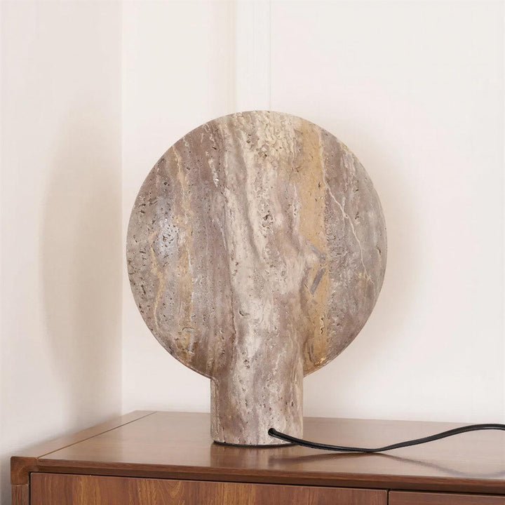 Modern Stone Bowl Table Lamp With Circular Eclipse Backlighting
