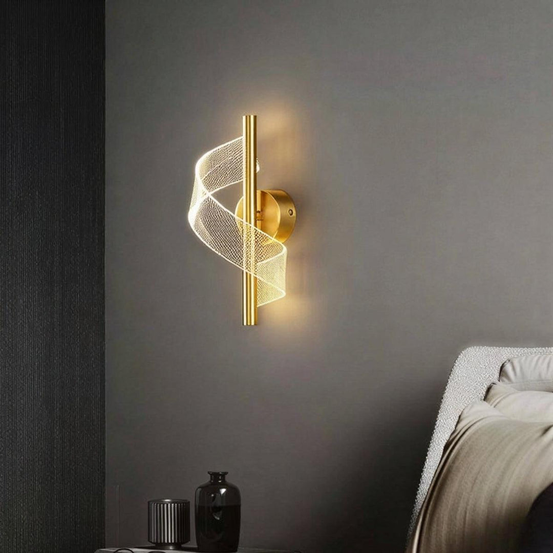 Modern Wall Light Sconce With Decorative Wrapped Spiral Ribbon Pattern