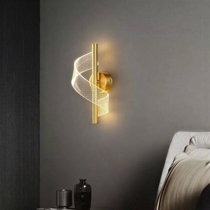 Modern Wall Light Sconce With Decorative Wrapped Spiral Ribbon Pattern
