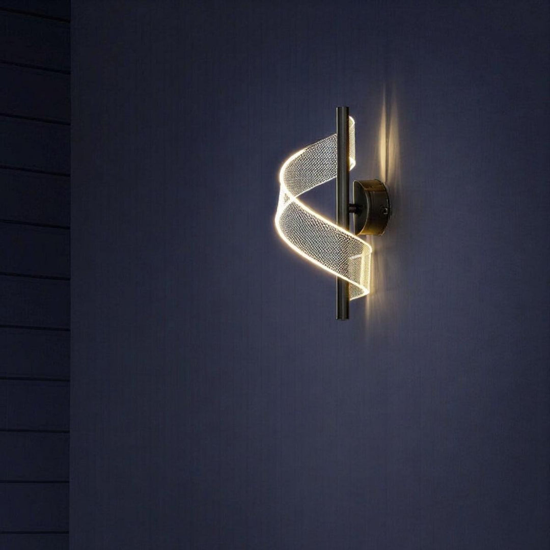 Modern Wall Light Sconce With Decorative Wrapped Spiral Ribbon Pattern