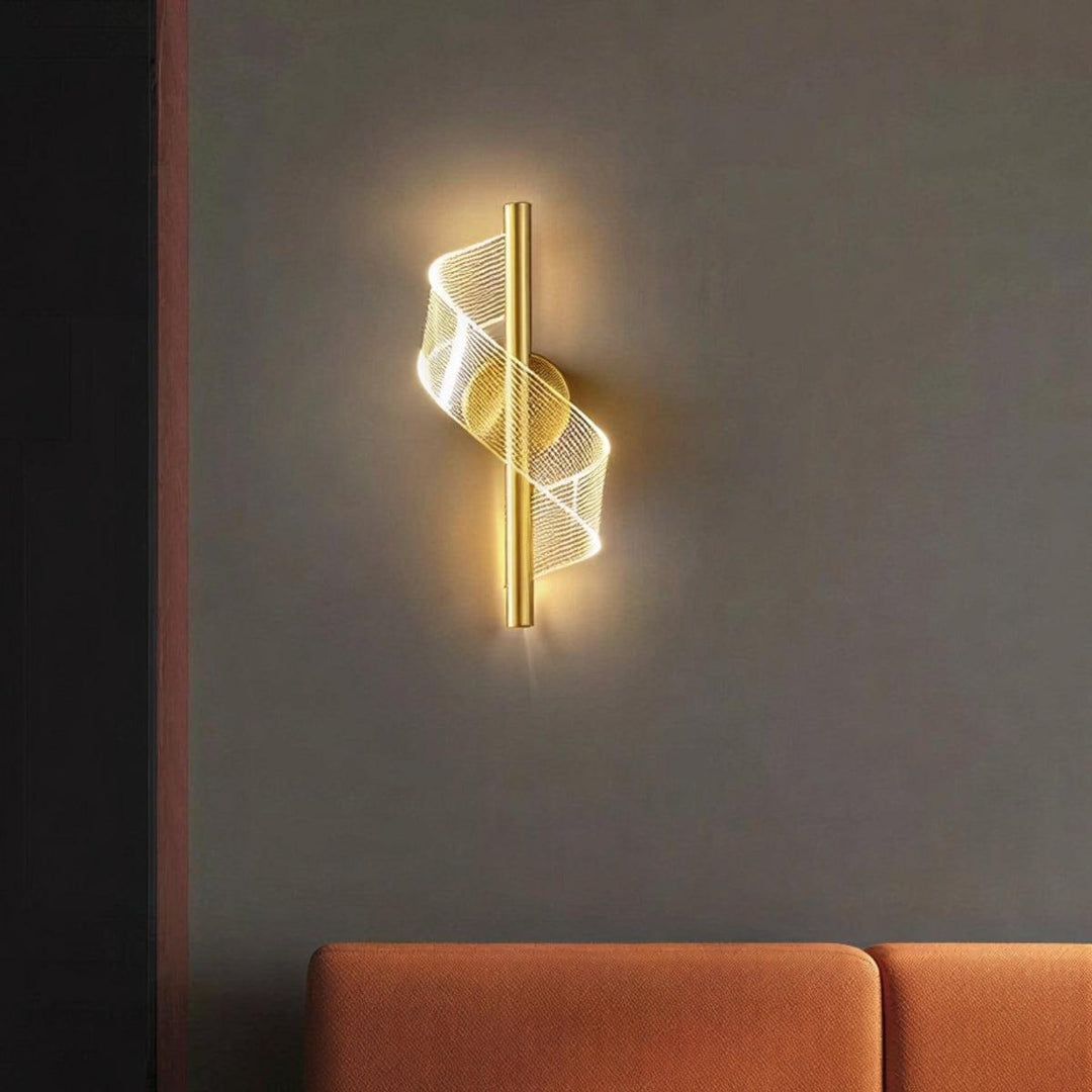 Modern Wall Light Sconce With Decorative Wrapped Spiral Ribbon Pattern