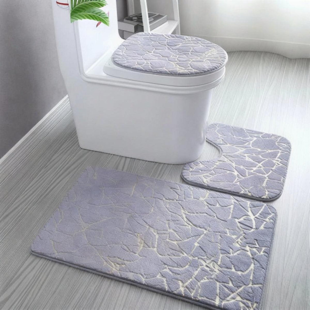 Non Slip Bathroom Mat Set With Matching Rug And Toilet Lid Cover