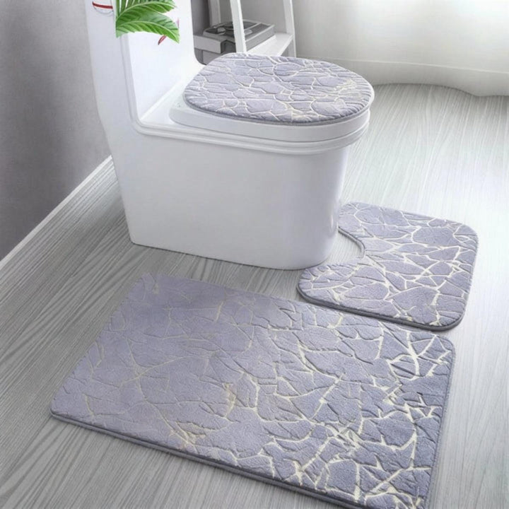 Non Slip Bathroom Mat Set With Matching Rug And Toilet Lid Cover