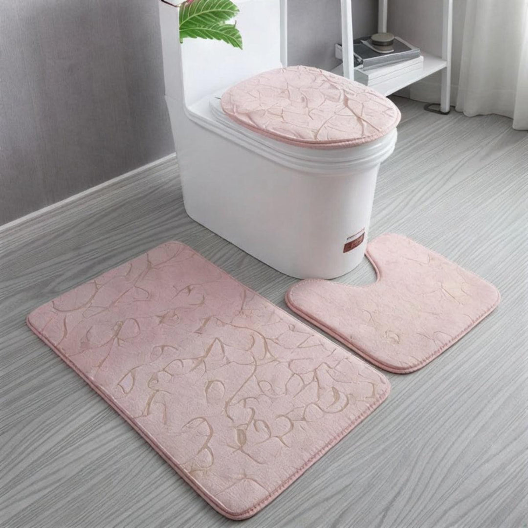 Non Slip Bathroom Mat Set With Matching Rug And Toilet Lid Cover