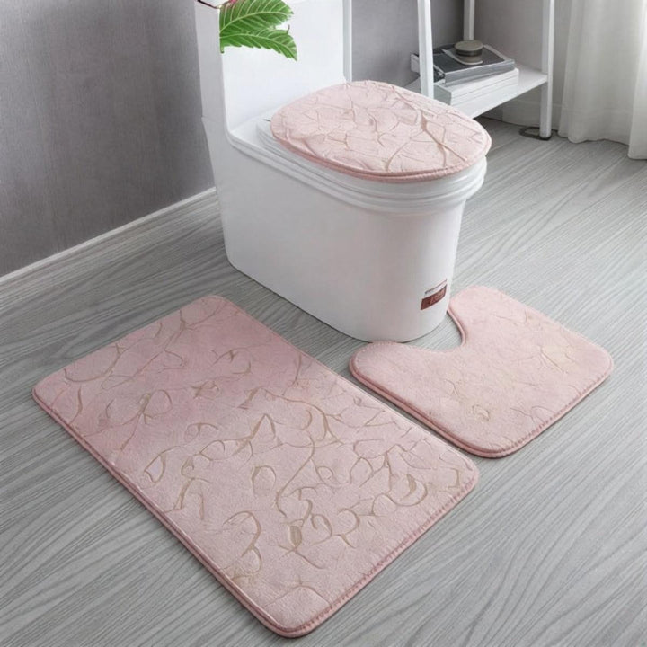 Non Slip Bathroom Mat Set With Matching Rug And Toilet Lid Cover