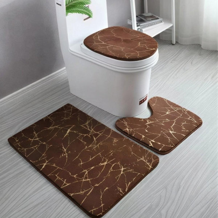 Non Slip Bathroom Mat Set With Matching Rug And Toilet Lid Cover