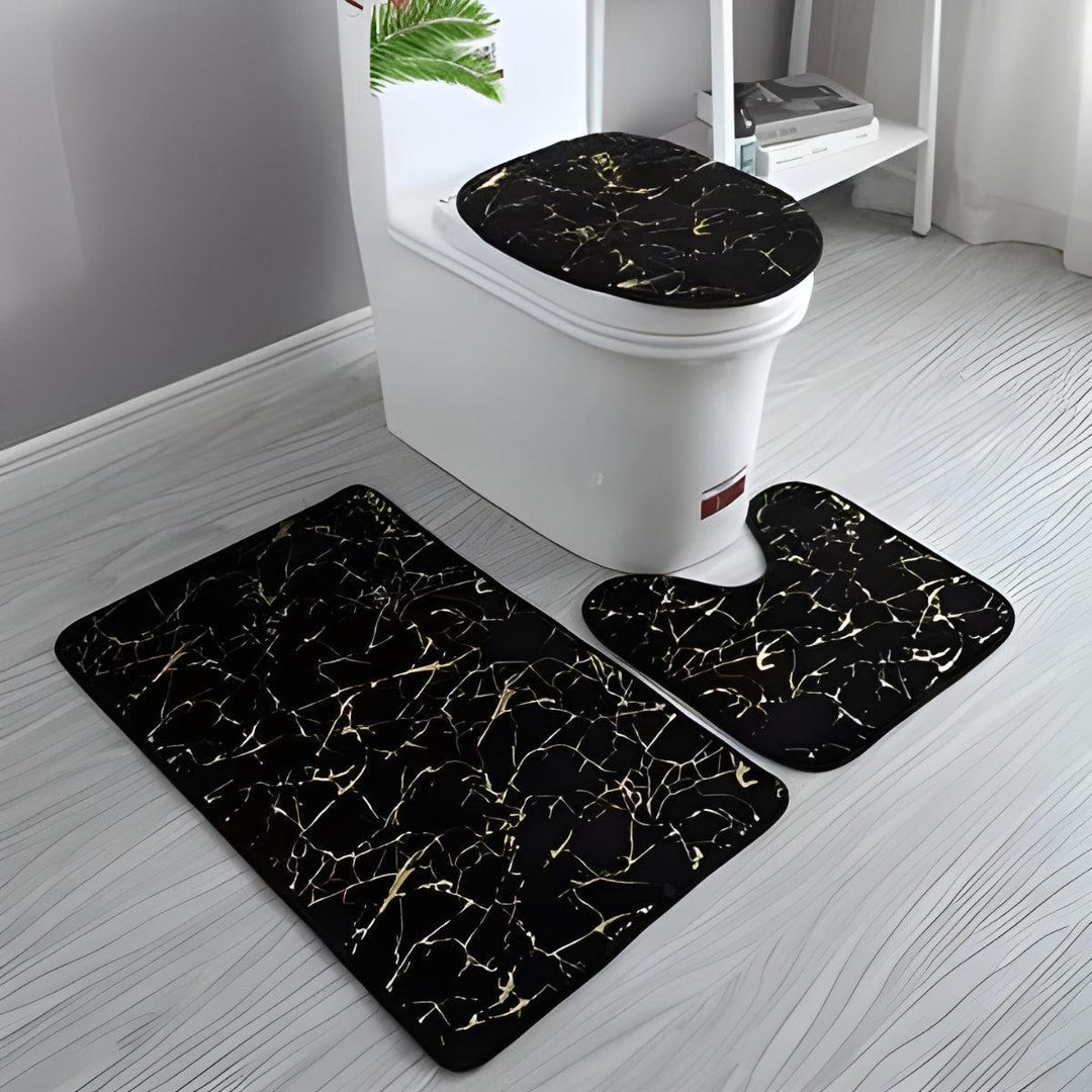Non Slip Bathroom Mat Set With Matching Rug And Toilet Lid Cover