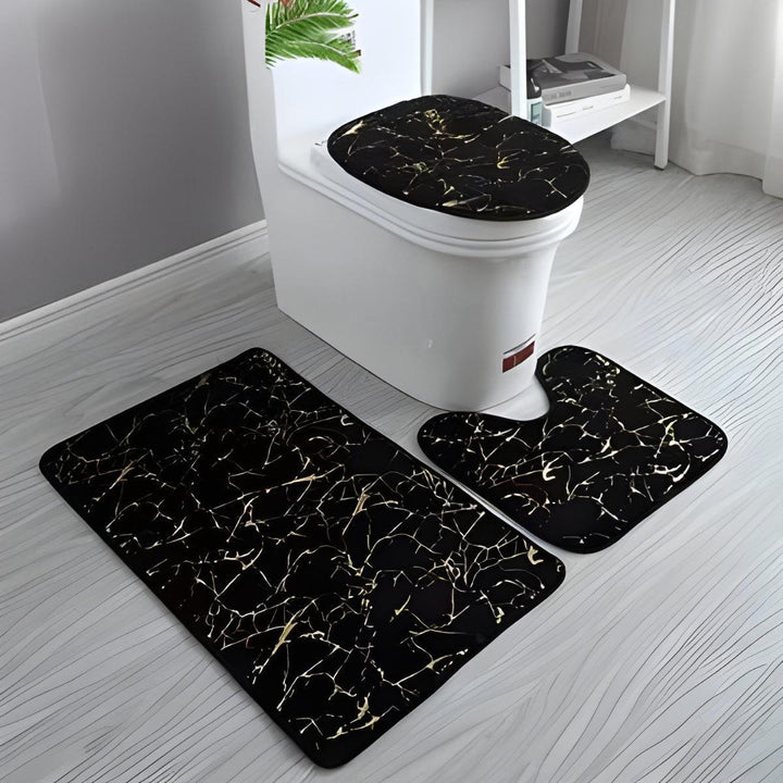 Non Slip Bathroom Mat Set With Matching Rug And Toilet Lid Cover