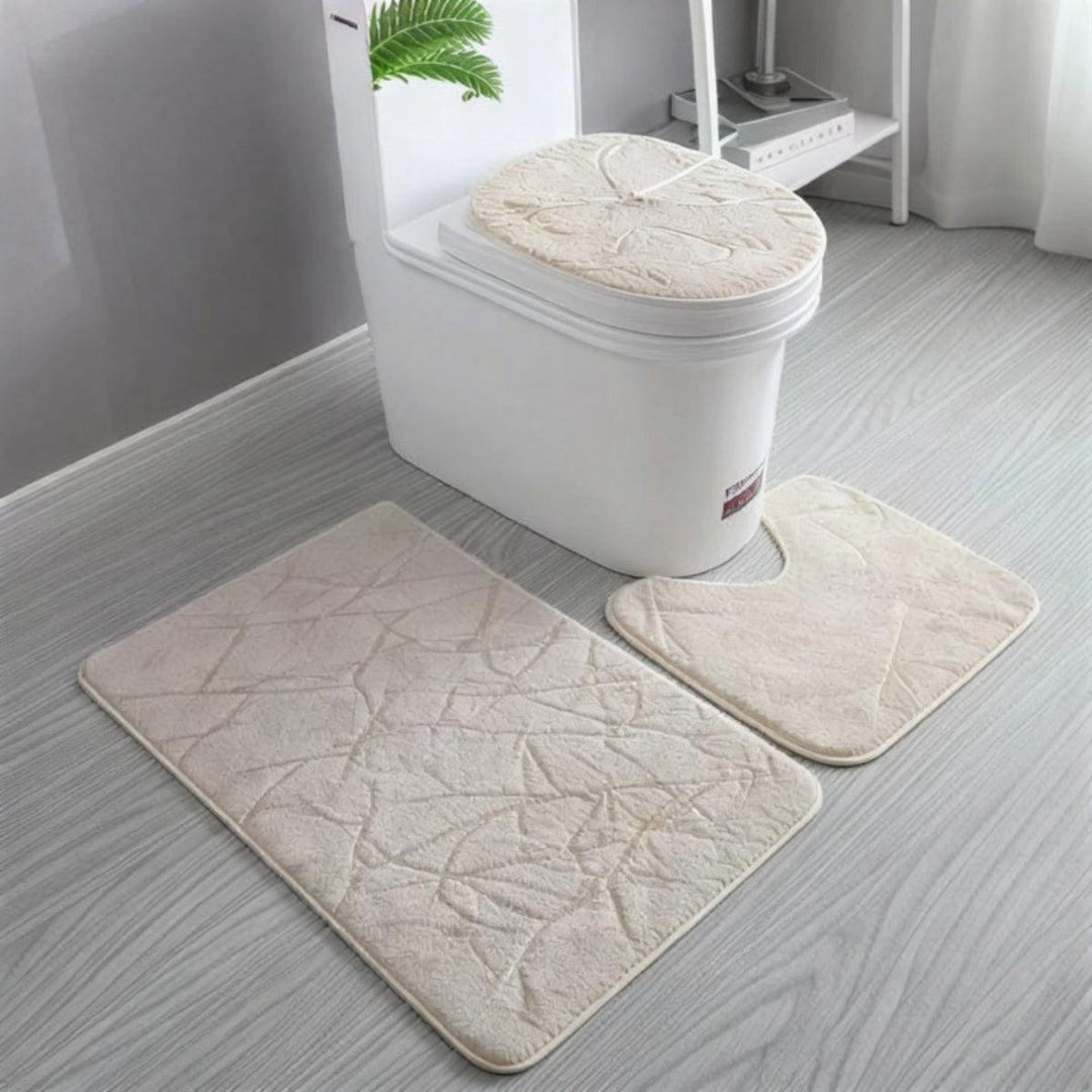 Non Slip Bathroom Mat Set With Matching Rug And Toilet Lid Cover