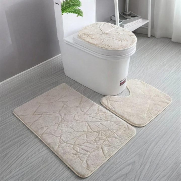 Non Slip Bathroom Mat Set With Matching Rug And Toilet Lid Cover