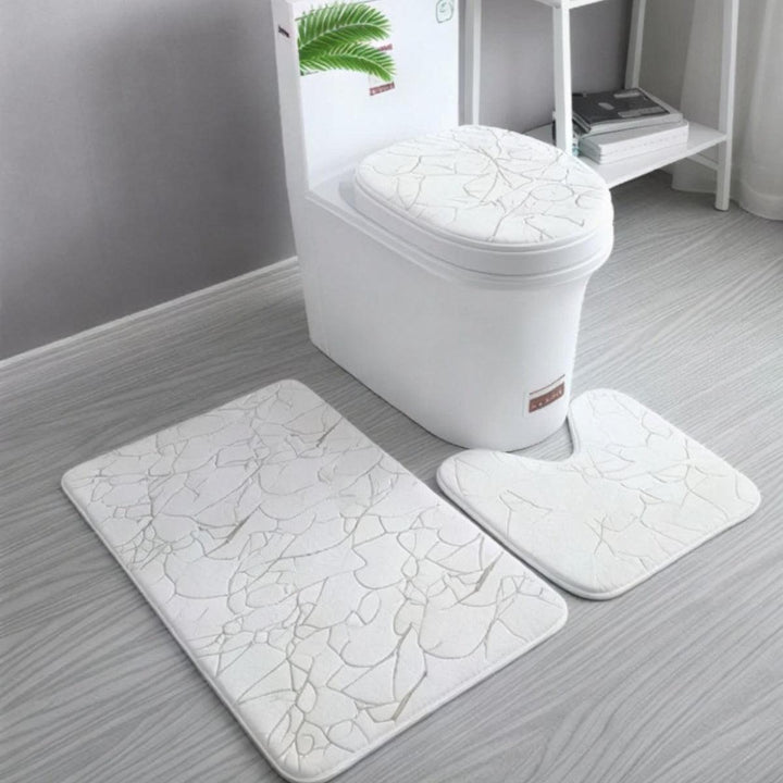 Non Slip Bathroom Mat Set With Matching Rug And Toilet Lid Cover