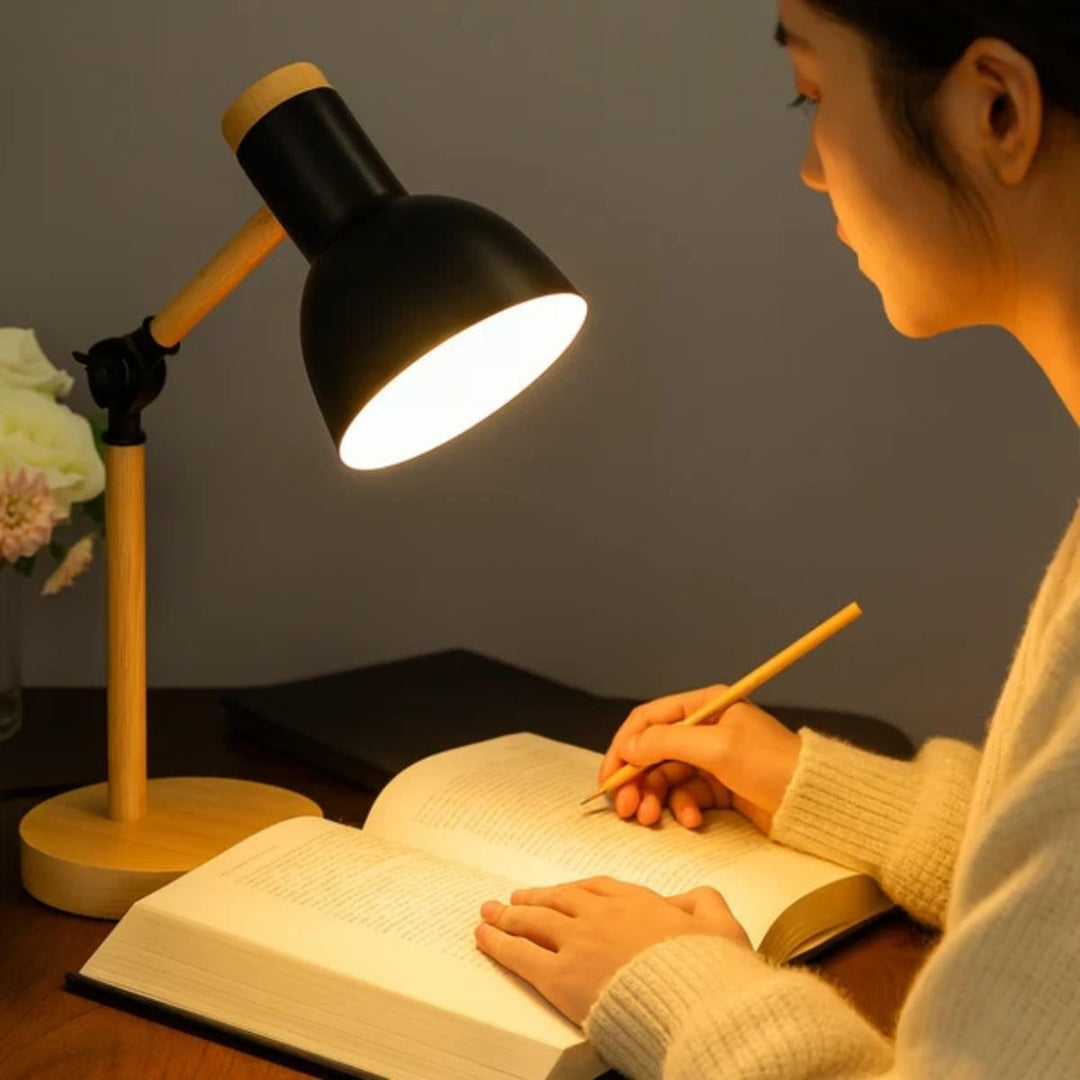 Nordic Scandinavian Wooden Table Lamp With Adjustable Arm