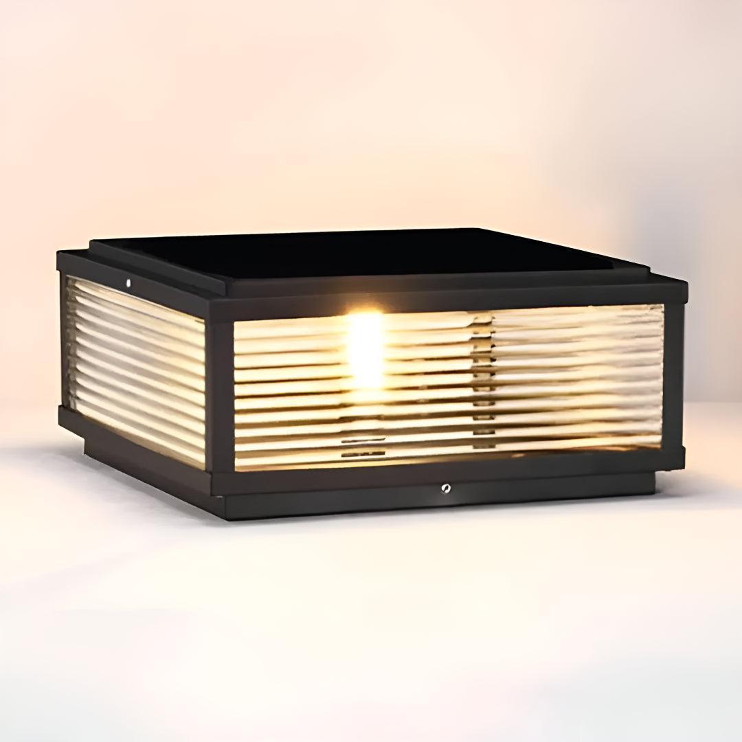Outdoor Pillar Light With Square Ribbed Glass Design