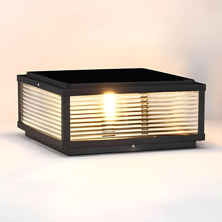 Outdoor Pillar Light With Square Ribbed Glass Design