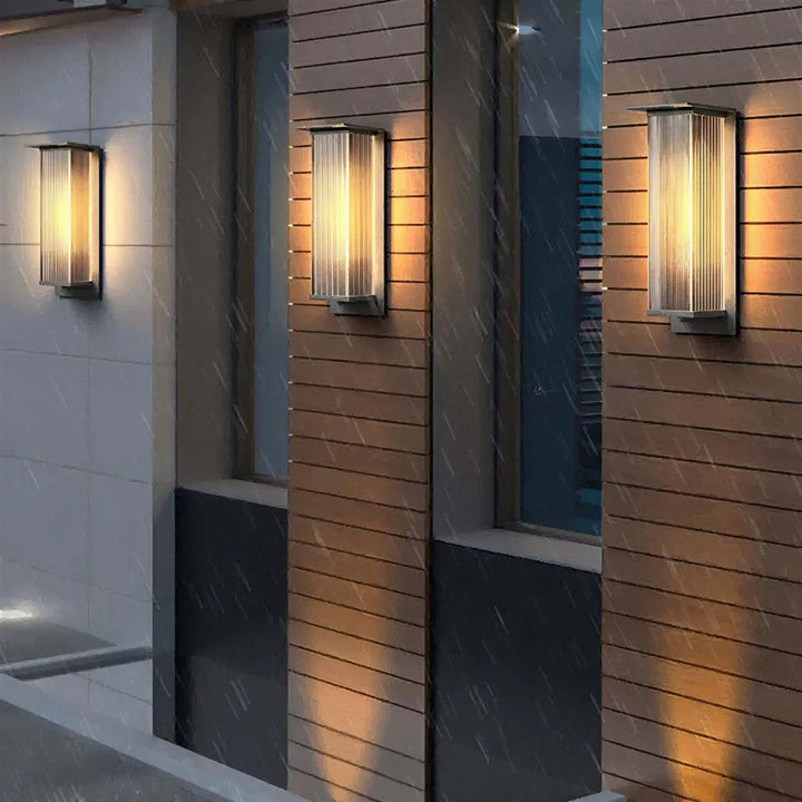 Outdoor Wall Light With Architectural Rectangular Ribbed Box