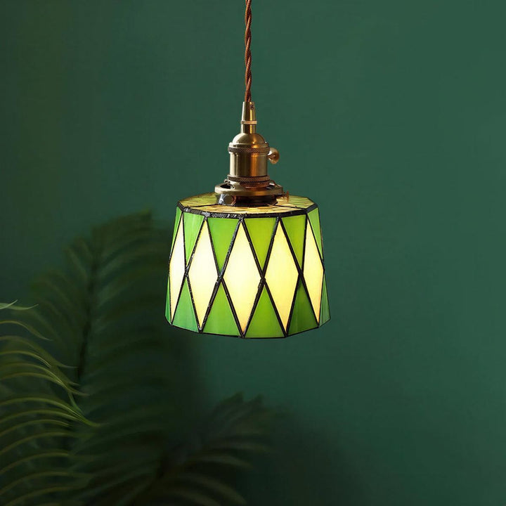 Pendant Light With Vintage Stained Glass Shade