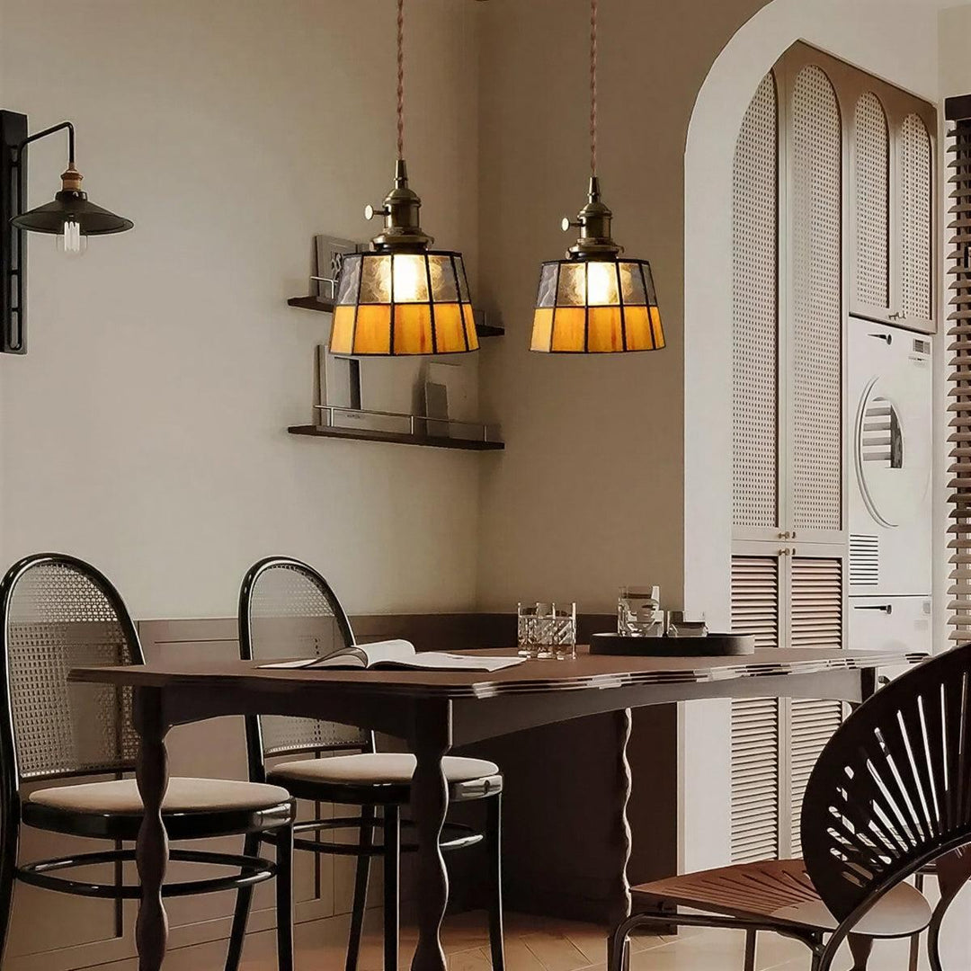 Pendant Light With Vintage Stained Glass Shade