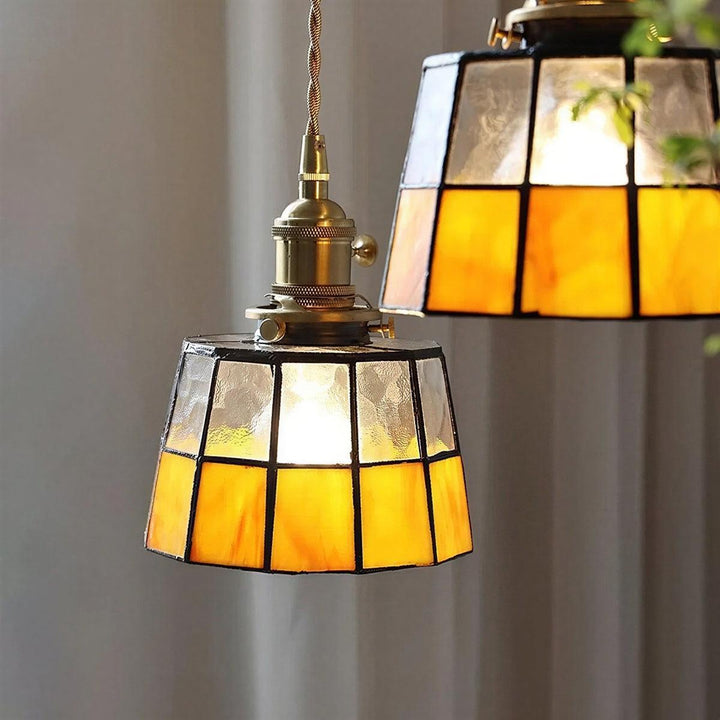 Pendant Light With Vintage Stained Glass Shade
