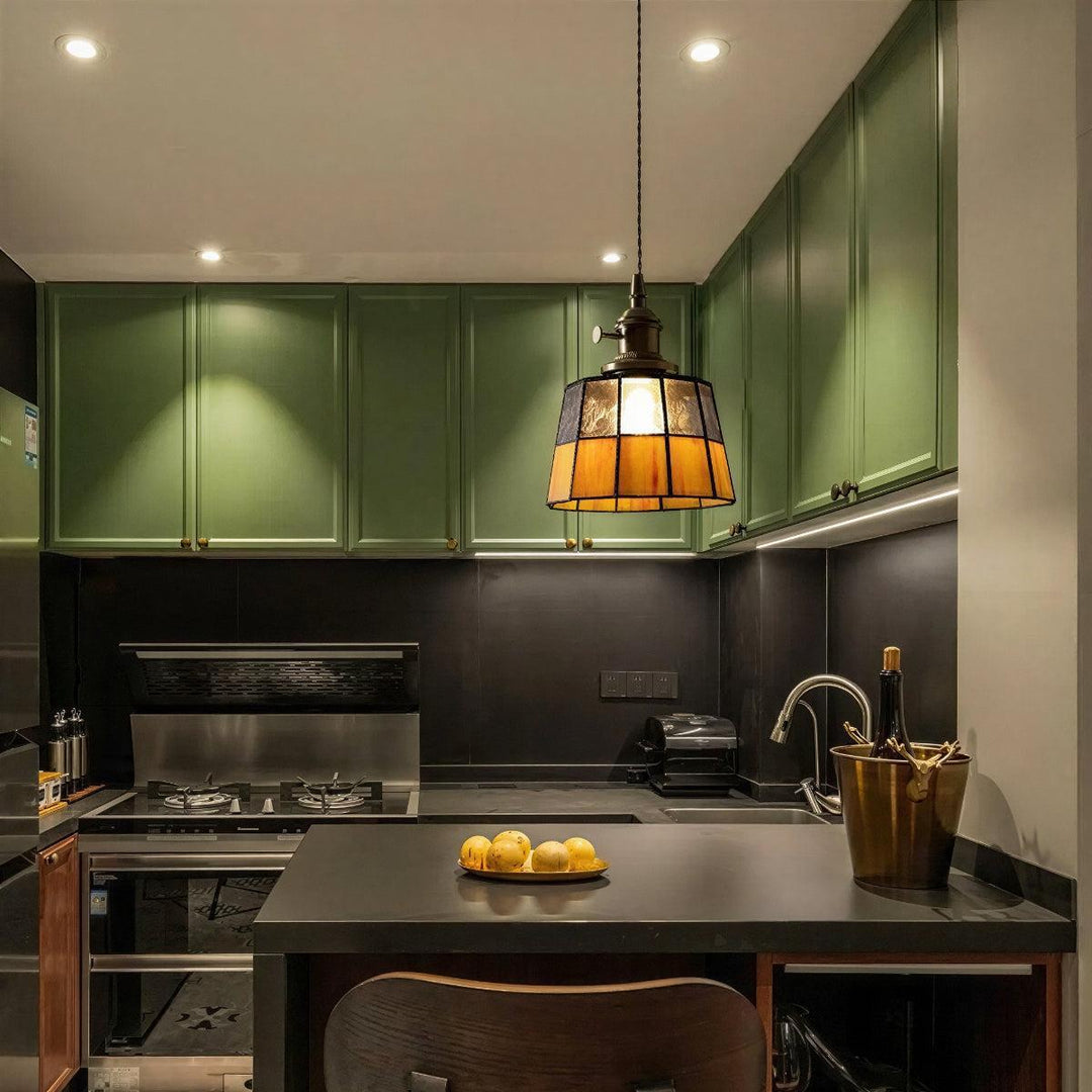 Pendant Light With Vintage Stained Glass Shade