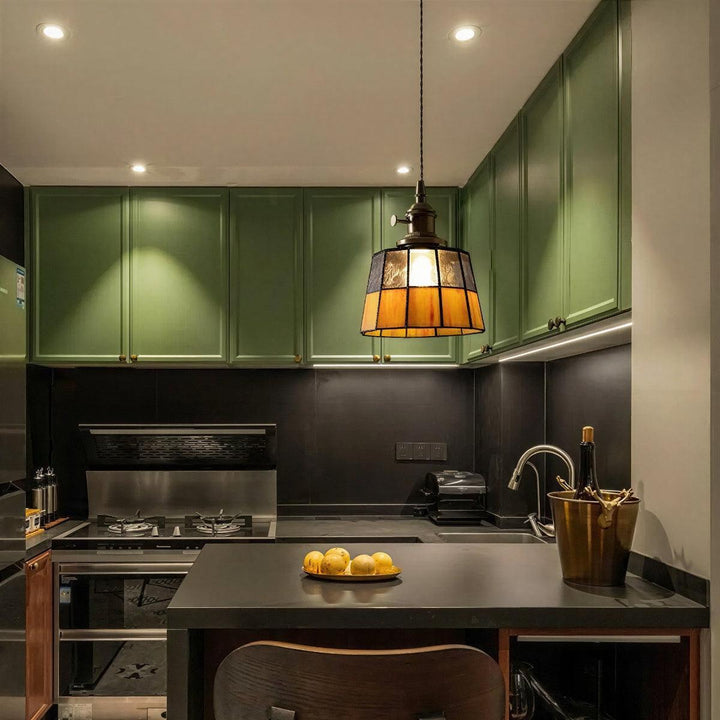 Pendant Light With Vintage Stained Glass Shade