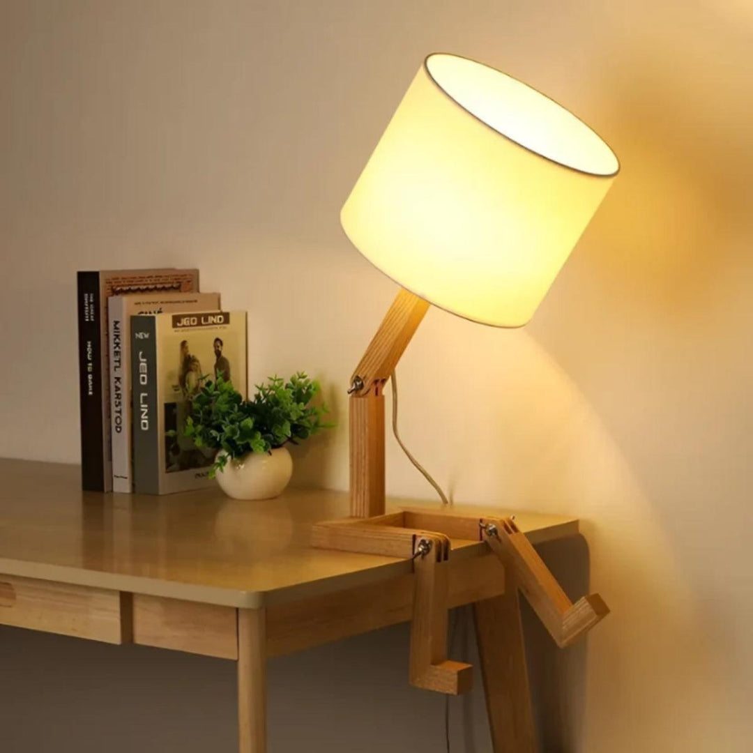 Person Styled Table Lamp With Adjustable Wooden Frame