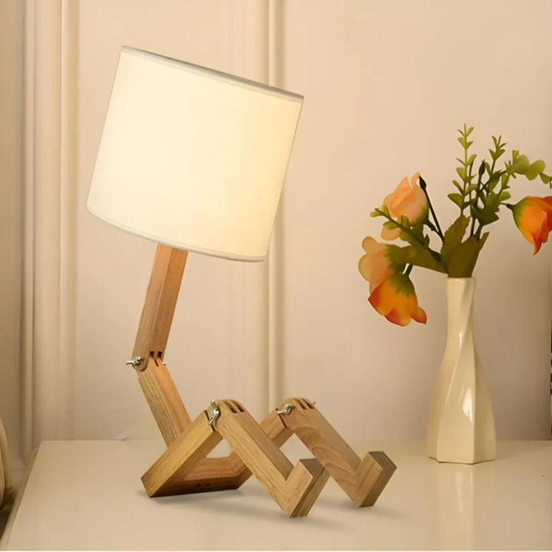 Person Styled Table Lamp With Adjustable Wooden Frame