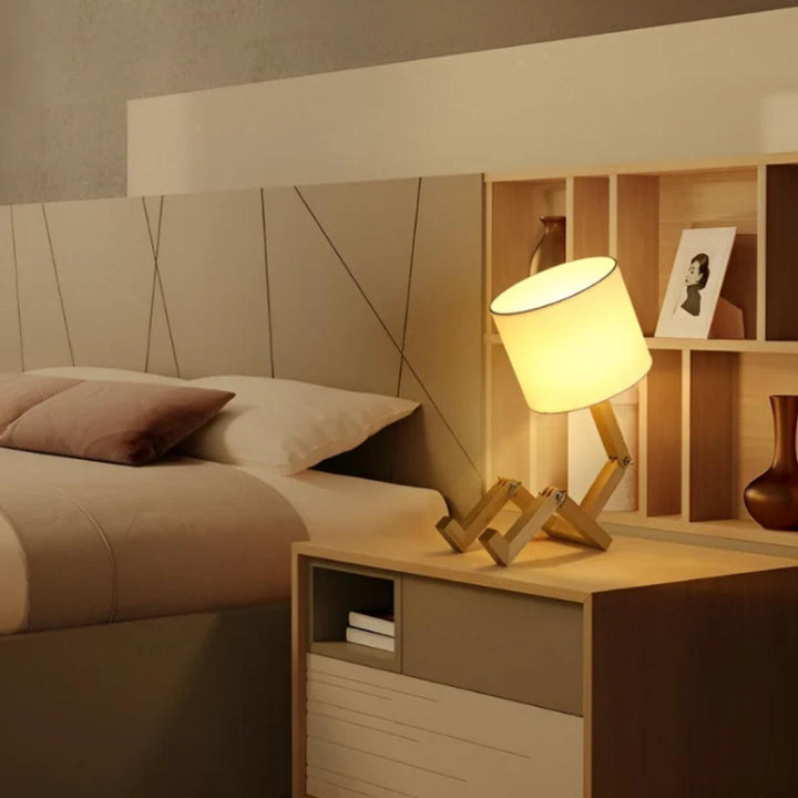 Person Styled Table Lamp With Adjustable Wooden Frame