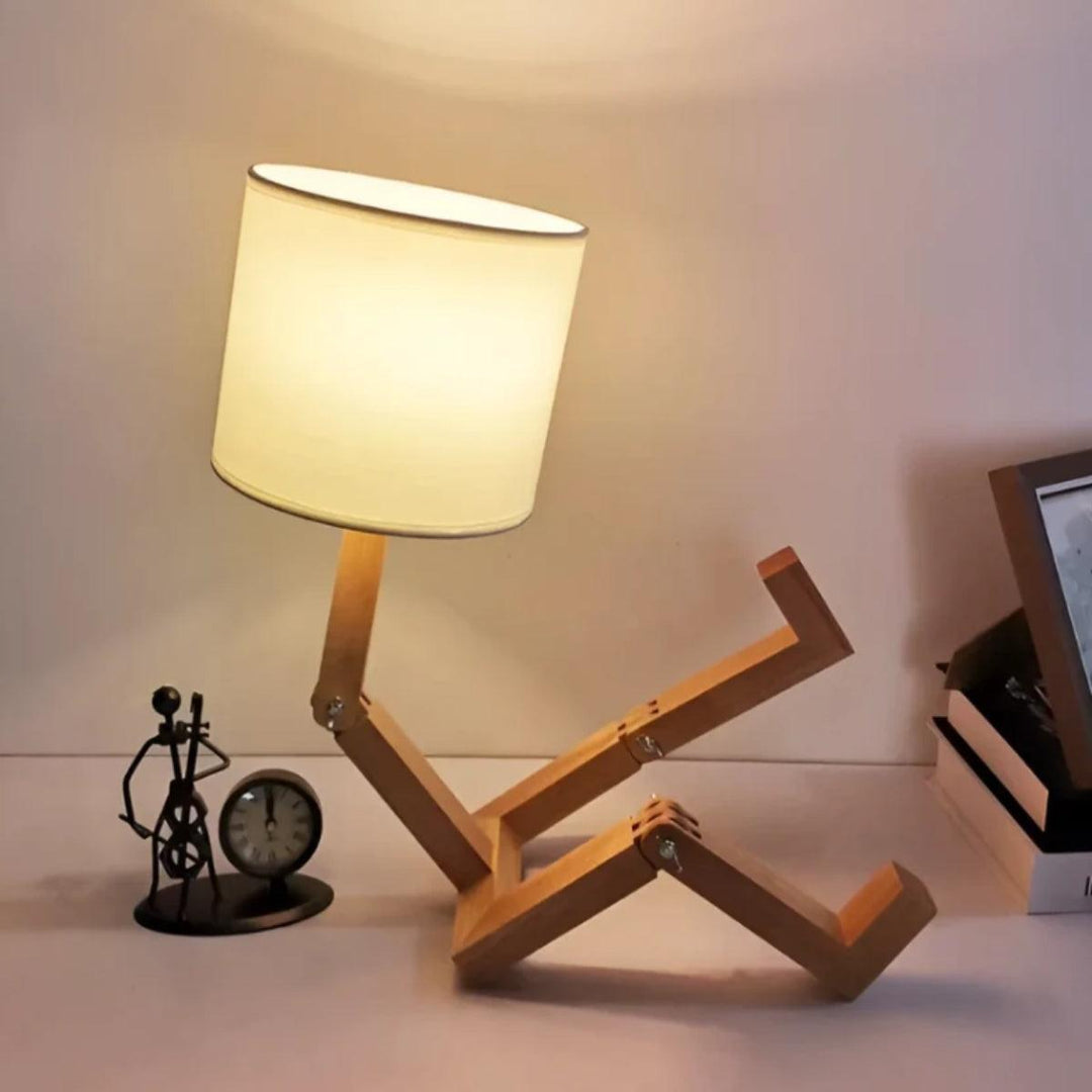 Person Styled Table Lamp With Adjustable Wooden Frame
