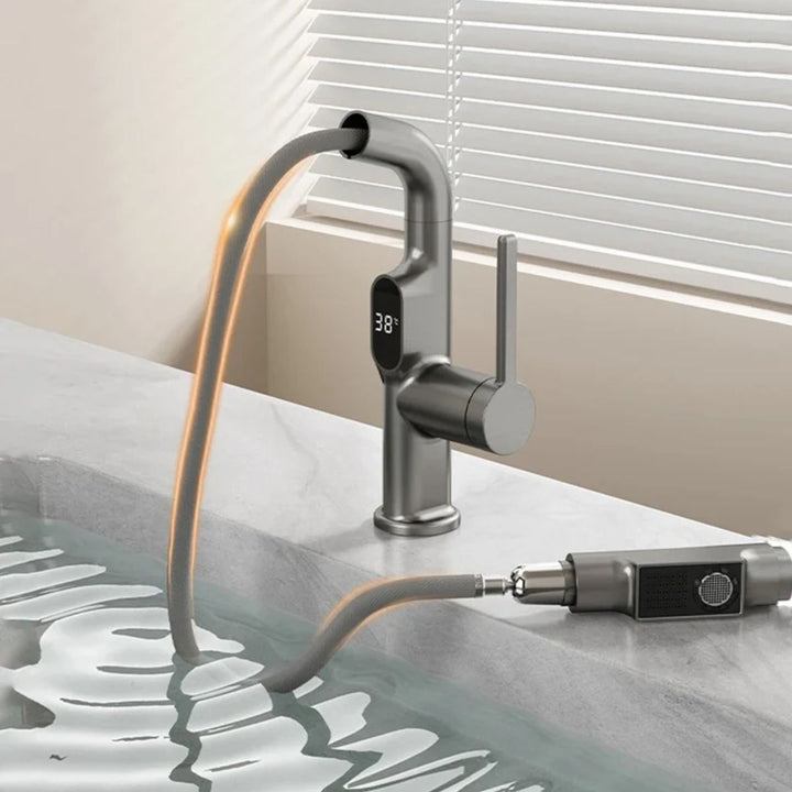 Pull Out Kitchen Sink Mixer Tap With LED Temperature Display