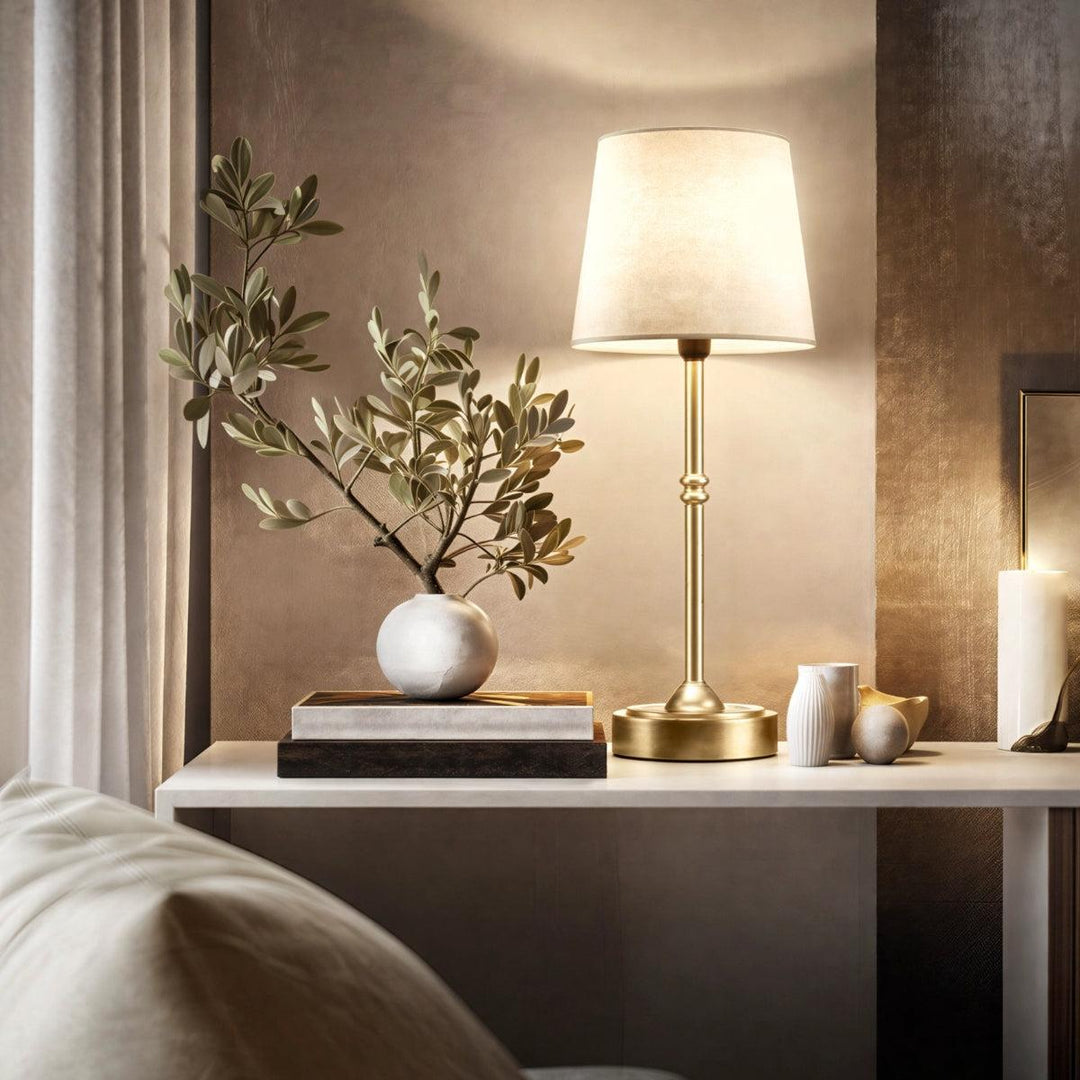 Rechargeable Cordless Table Lamp With Modern Fabric Shade