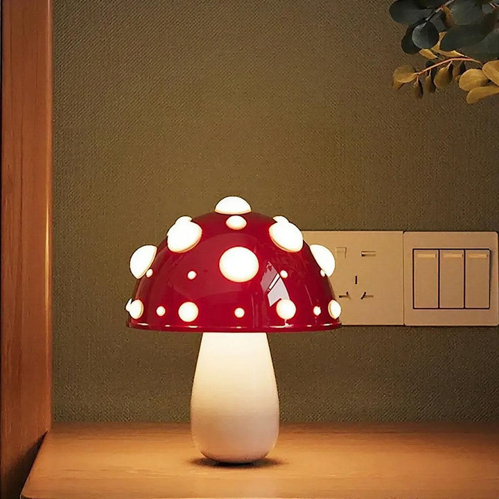 Red Cap Fly Agaric Mushroom Table Lamp With Gentle Ambient Glow