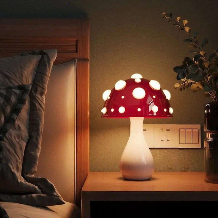Red Cap Fly Agaric Mushroom Table Lamp With Gentle Ambient Glow