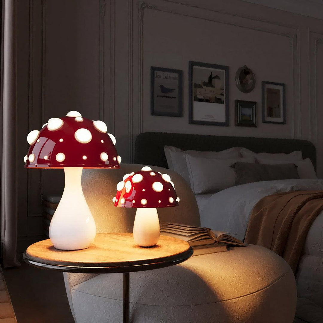 Red Cap Fly Agaric Mushroom Table Lamp With Gentle Ambient Glow