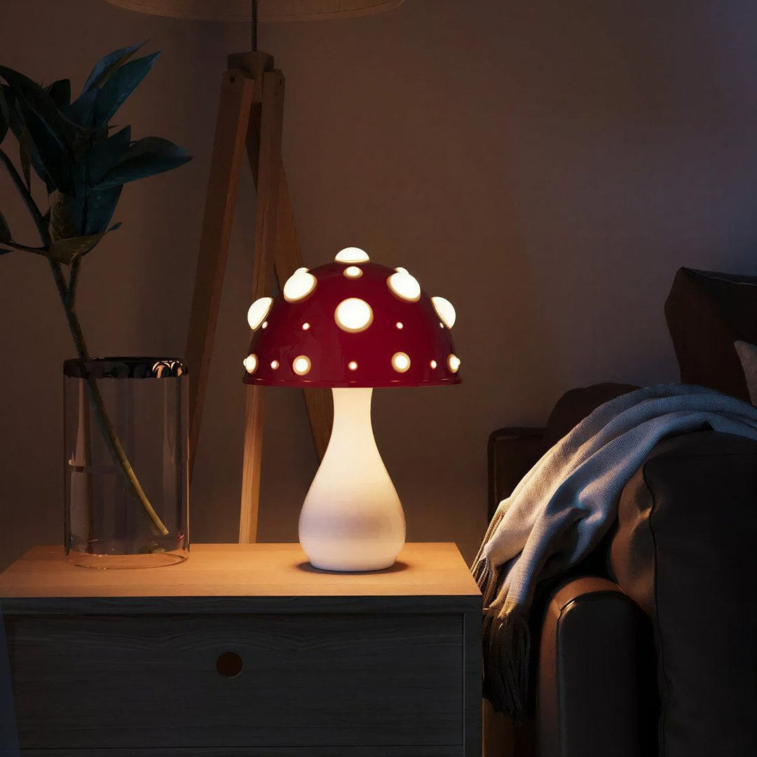 Red Cap Fly Agaric Mushroom Table Lamp With Gentle Ambient Glow