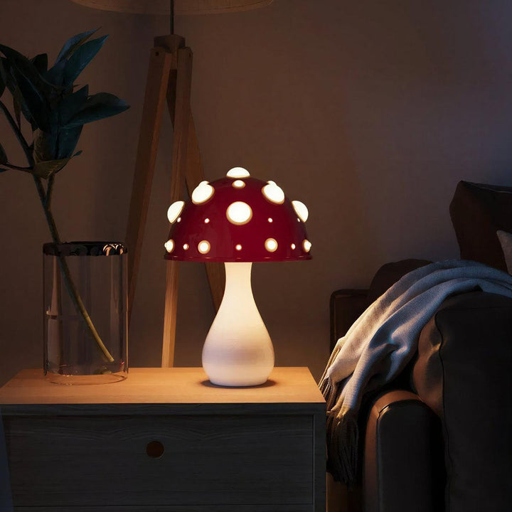 Red Cap Fly Agaric Mushroom Table Lamp With Gentle Ambient Glow