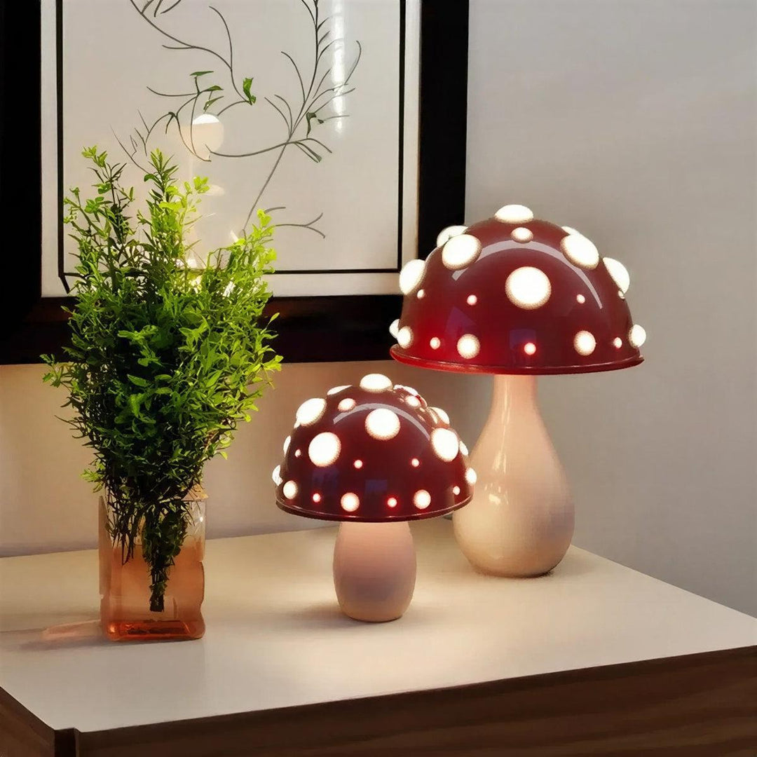 Red Cap Fly Agaric Mushroom Table Lamp With Gentle Ambient Glow