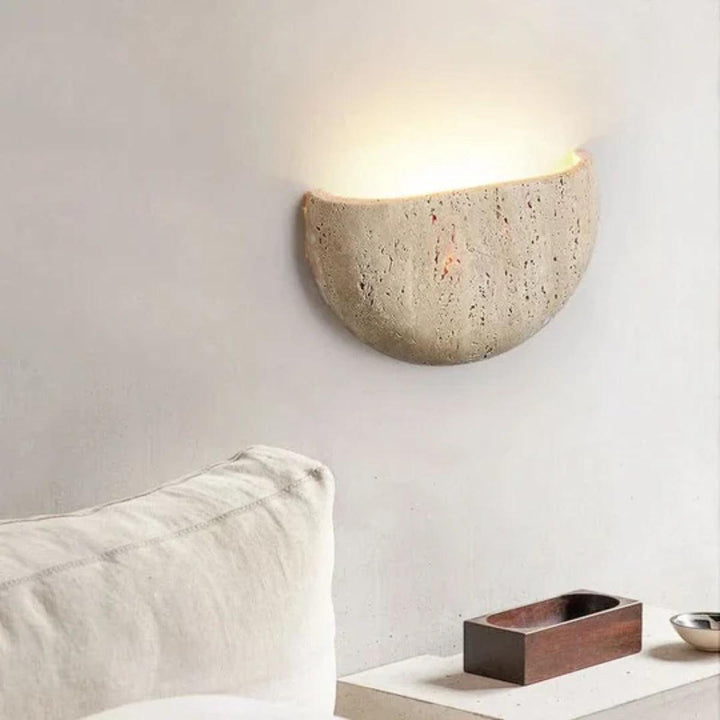 Retro Wabi Sabi Indoor Stone Wall Light With Half Moon Design