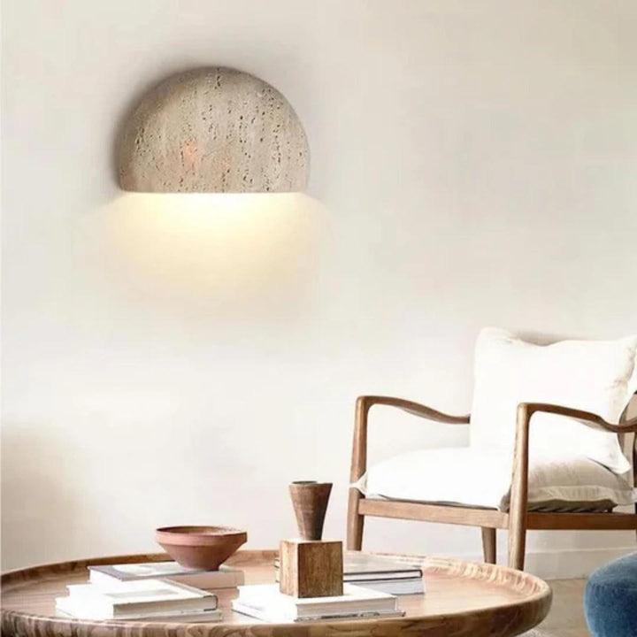 Retro Wabi Sabi Indoor Stone Wall Light With Half Moon Design