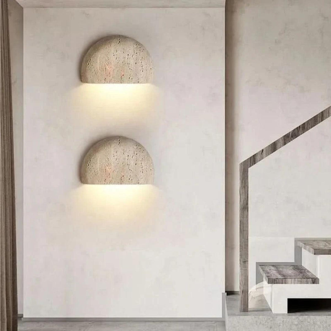 Retro Wabi Sabi Indoor Stone Wall Light With Half Moon Design