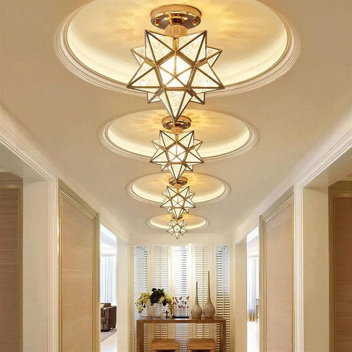 Rustic Ceiling Light Fixture With Geometric Star Burst