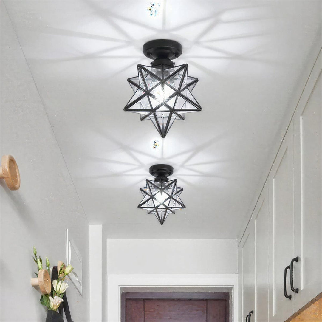 Rustic Ceiling Light Fixture With Geometric Star Burst
