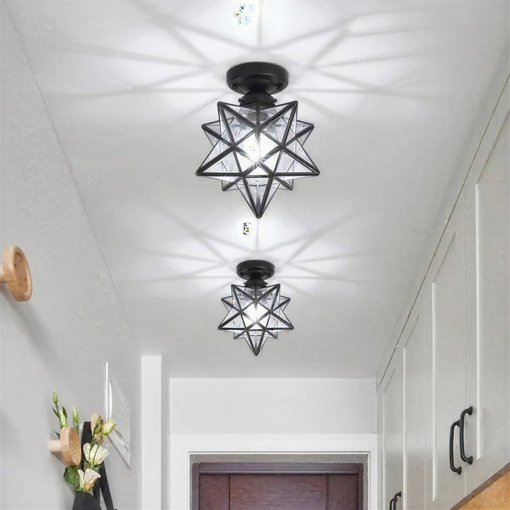 Rustic Ceiling Light Fixture With Geometric Star Burst