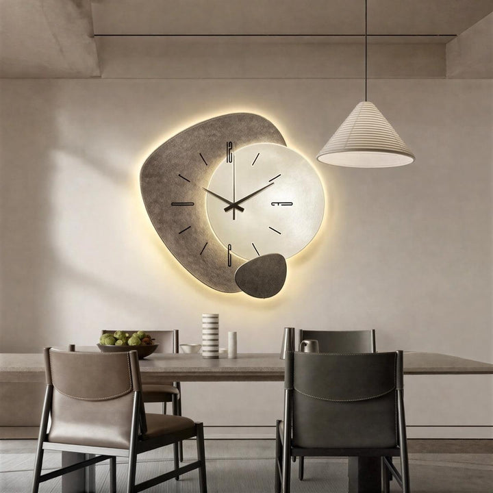 Silent Modern Wall Clock With Minimalist Rock Art Design