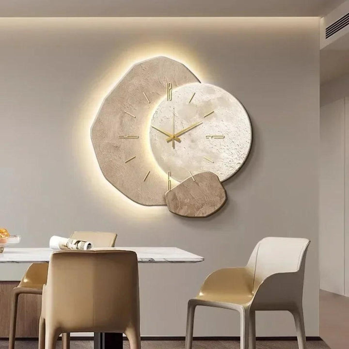 Silent Modern Wall Clock With Minimalist Rock Art Design