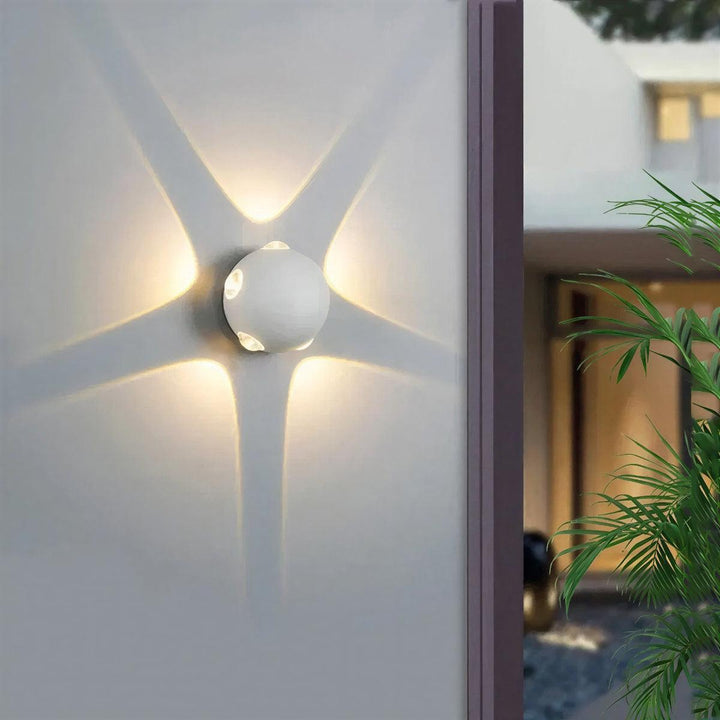 Spherical Exterior Outdoor Wall Light With Multi Beam And Geometric Pattern