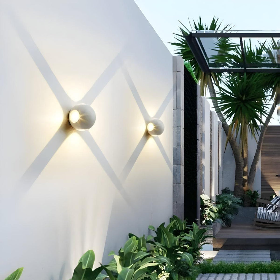 Spherical Exterior Outdoor Wall Light With Multi Beam And Geometric Pattern