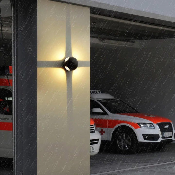 Spherical Exterior Outdoor Wall Light With Multi Beam And Geometric Pattern