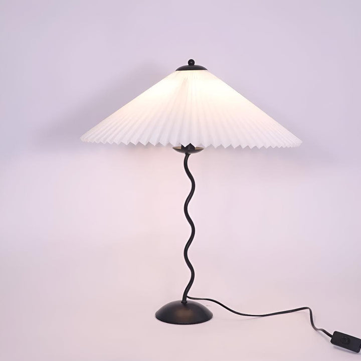 Squiggly Bedside Table Lamp With Nordic Style Pleated Shade